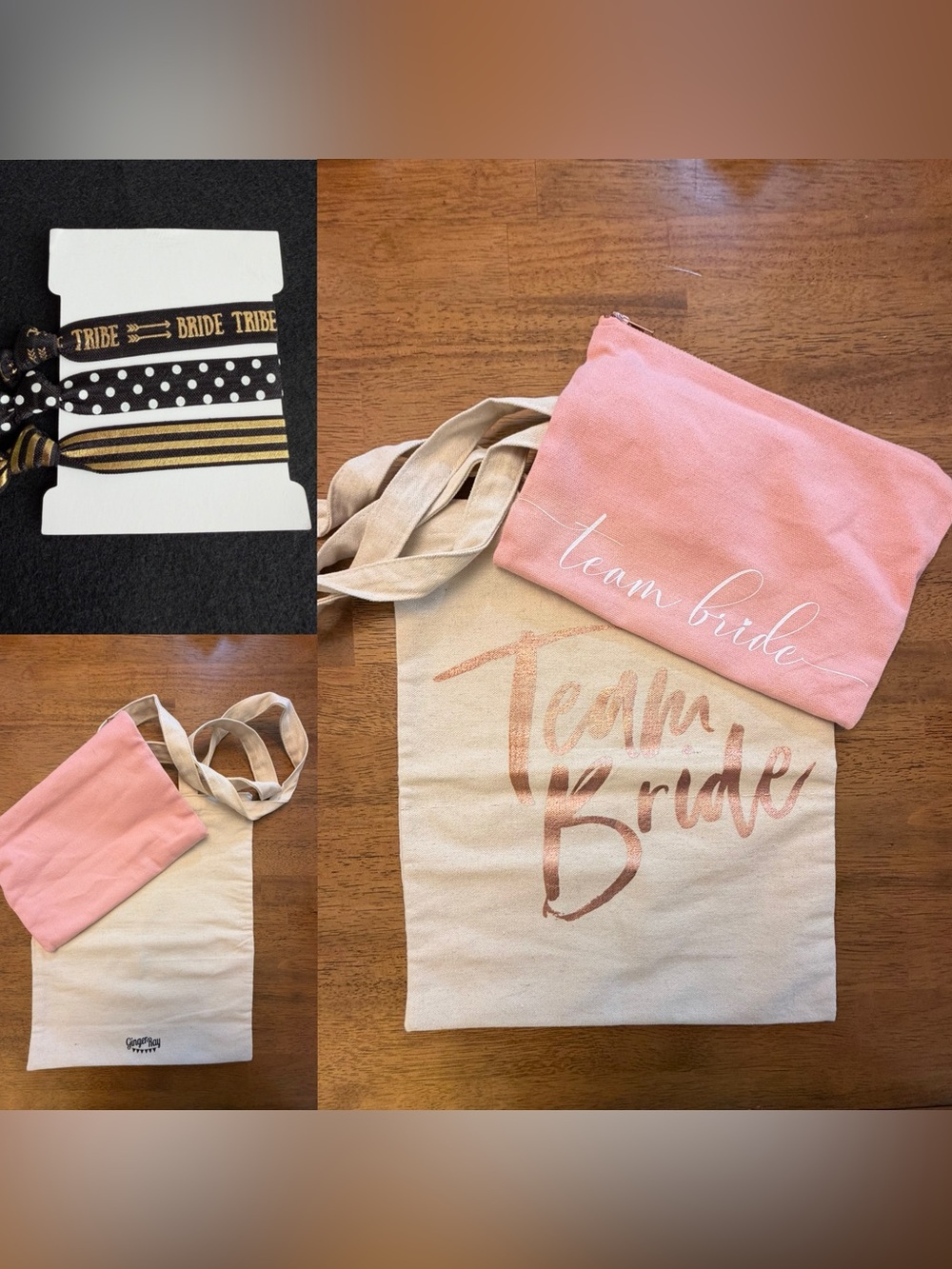 Ginger Ray Team Bride Bridesmaid Gift Set Tote Makeup Bag Hair Ties